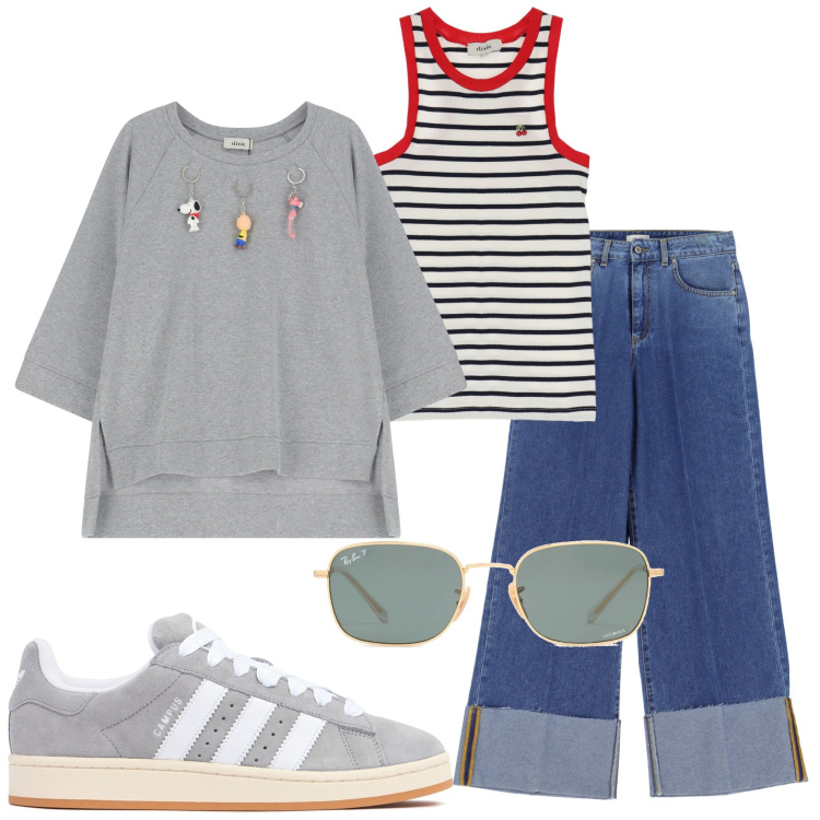 Outfit donna - Casual style. Stile Casual per Tutti i giorni. Abbinamento con jeans, felpe, top, sneakers, occhiali da sole.