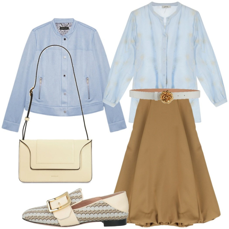 Outfit donna - Toni pastello anni \'50. Stile Bon Ton per Tutti i giorni. Abbinamento con cinture, mocassini, gonne longuette, camicie, blazer, borse a spalla.