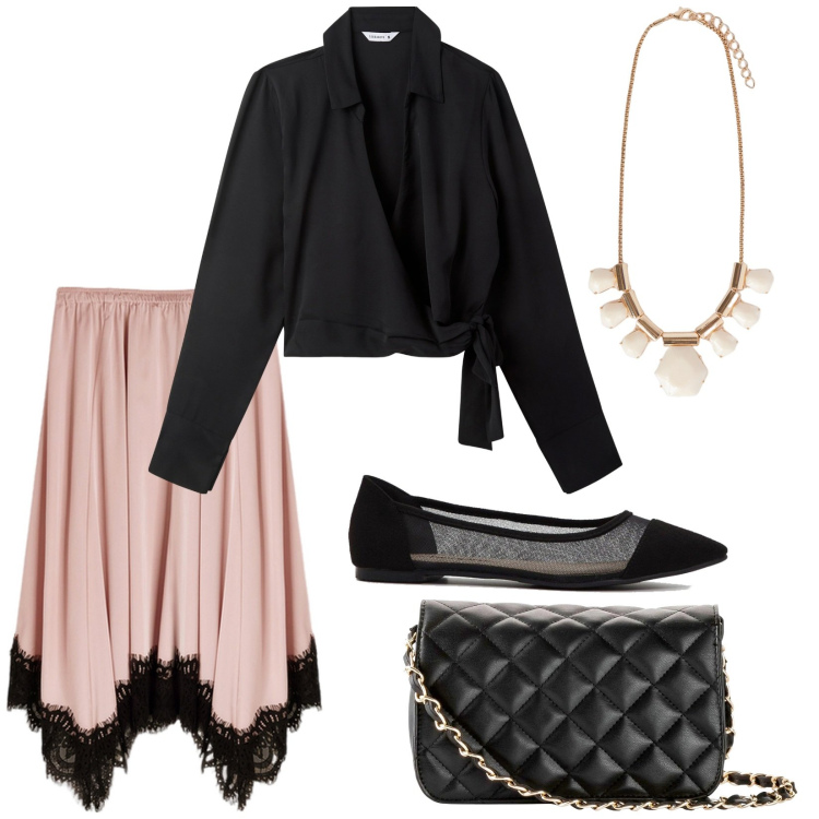 Outfit donna - Total look #2115144. Stile Romantica per Serata fuori. Abbinamento con borse a tracolla, ballerine, camicie, gonne, collane.