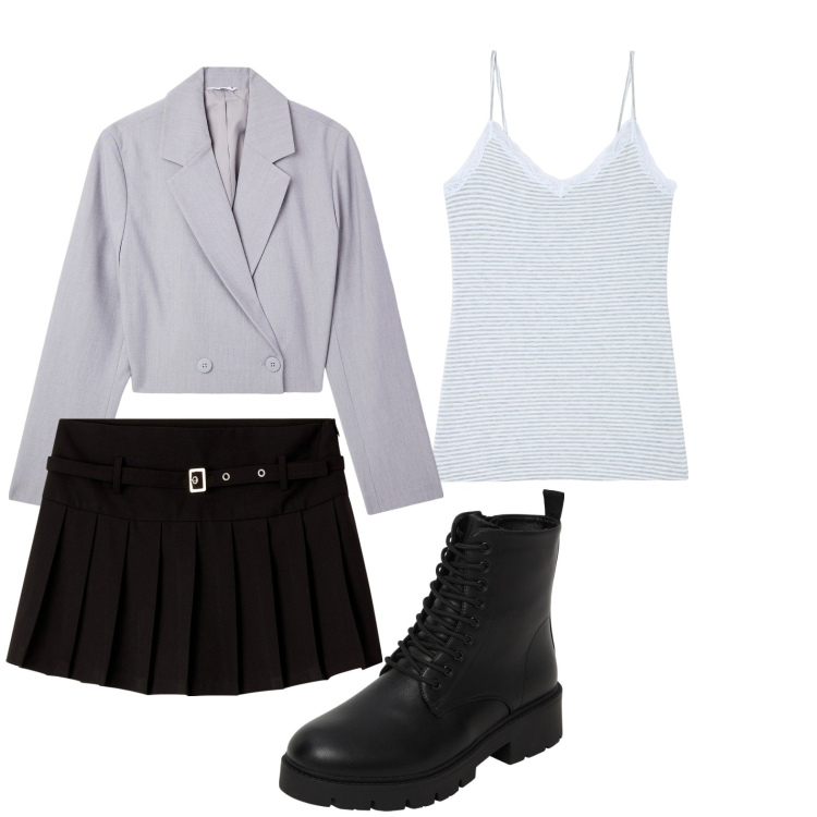 Outfit donna - Total look #2115147. Stile Casual per Tutti i giorni. Abbinamento con canottiere, blazer, minigonne, anfibi.
