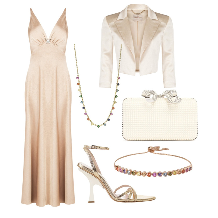 Outfit donna - La collana arcobaleno - @susystyle. Stile Chic per Cerimonia. Abbinamento con braccialetti, collane, bolero, vestiti lunghi, sandali col tacco, pochette.