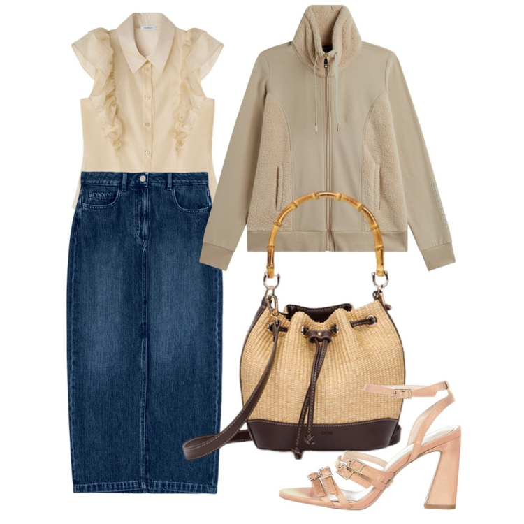 Outfit donna - Romantica. Stile Romantica per Tutti i giorni. Abbinamento con sandali col tacco, felpe, gonne longuette, camicie, borse a secchiello.