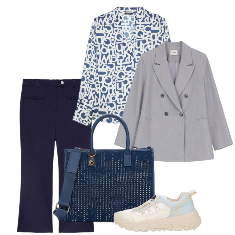 Outfit donna - Basic. Stile Basic per Tutti i giorni. Abbinamento con sneakers, blazer, bluse, pantaloni, borse a mano.