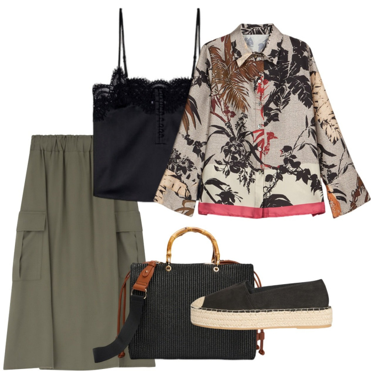 Outfit donna - Japan mood. Stile Bon Ton per Tutti i giorni. Abbinamento con espadrillas, gonne lunghe, camicie, top, borse a mano.