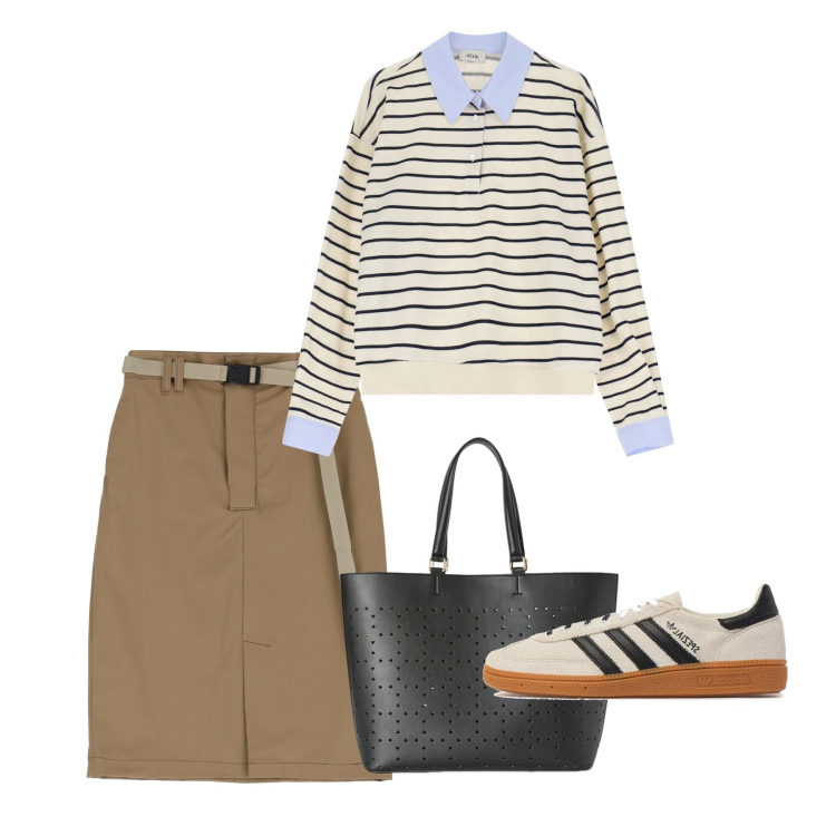 Outfit donna - Sneakers. Stile Basic per Tutti i giorni. Abbinamento con gonne, felpe, sneakers, shopping bag.