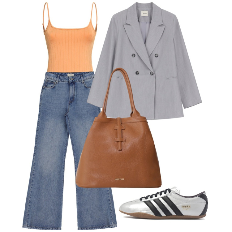 Outfit donna - Aprile. Stile Basic per Tutti i giorni. Abbinamento con borse tote, blazer, jeans, sneakers, top.