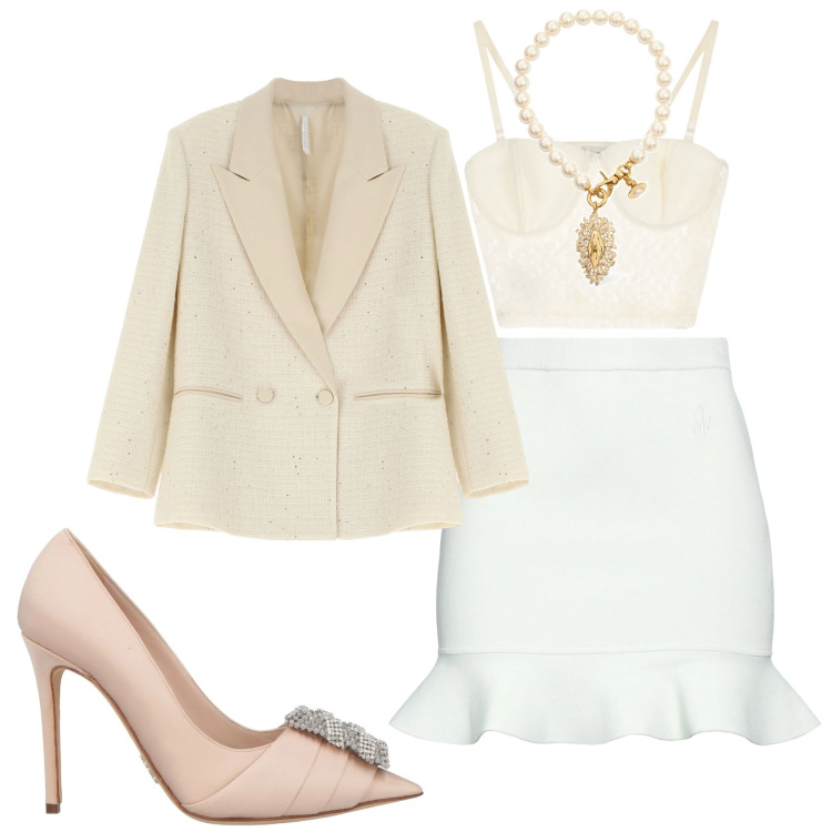 Outfit donna - Una collana per cerimonie @susystyle. Stile Glamour per Cerimonia. Abbinamento con minigonne, décolleté, blazer, top, collane.