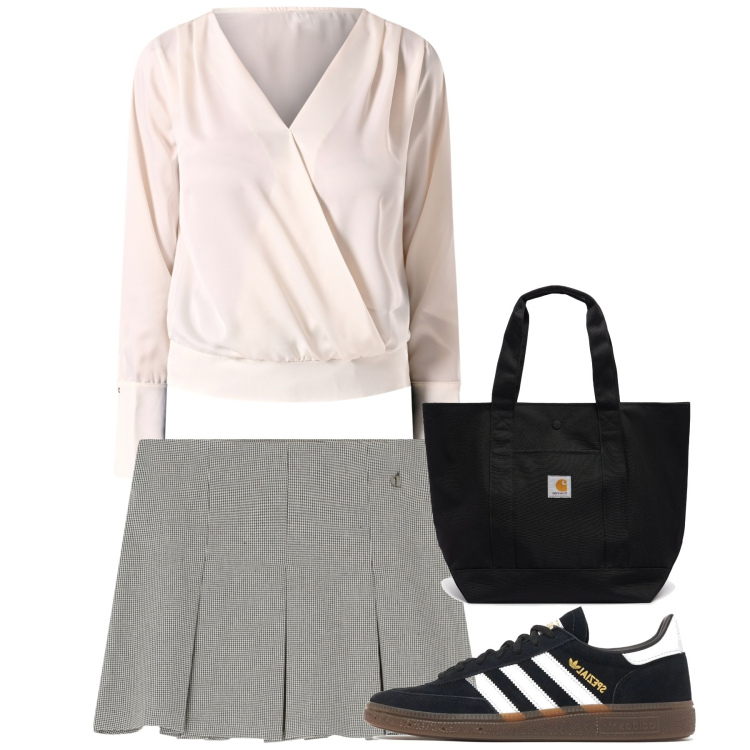 Outfit donna - In mini a quadretti. Stile Basic per Tutti i giorni. Abbinamento con minigonne, bluse, sneakers, borse tote.