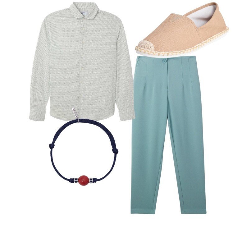 Outfit uomo - Total look. Stile Casual per Tutti i giorni. Abbinamento con espadrillas, pantaloni chino, camicie, braccialetti.