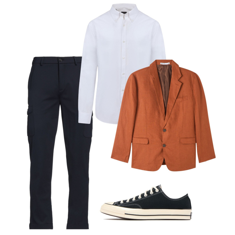 Outfit uomo - Total city. Stile Casual per Tutti i giorni. Abbinamento con pantaloni cargo, giacche, camicie, sneakers.