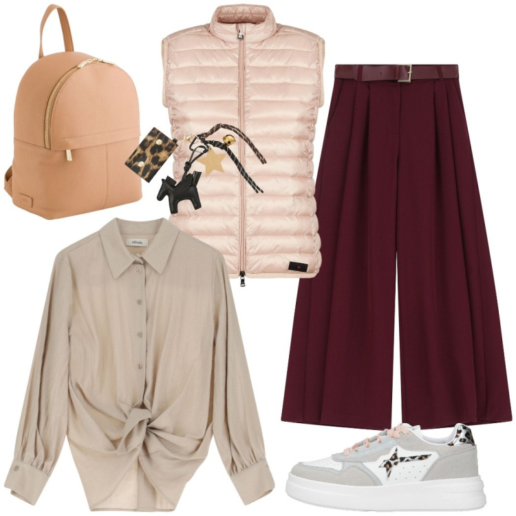Outfit donna - Urban style. Stile Urban per Tutti i giorni. Abbinamento con sneakers, pantaloni a palazzo, piumini, camicie, portachiavi, zaini.