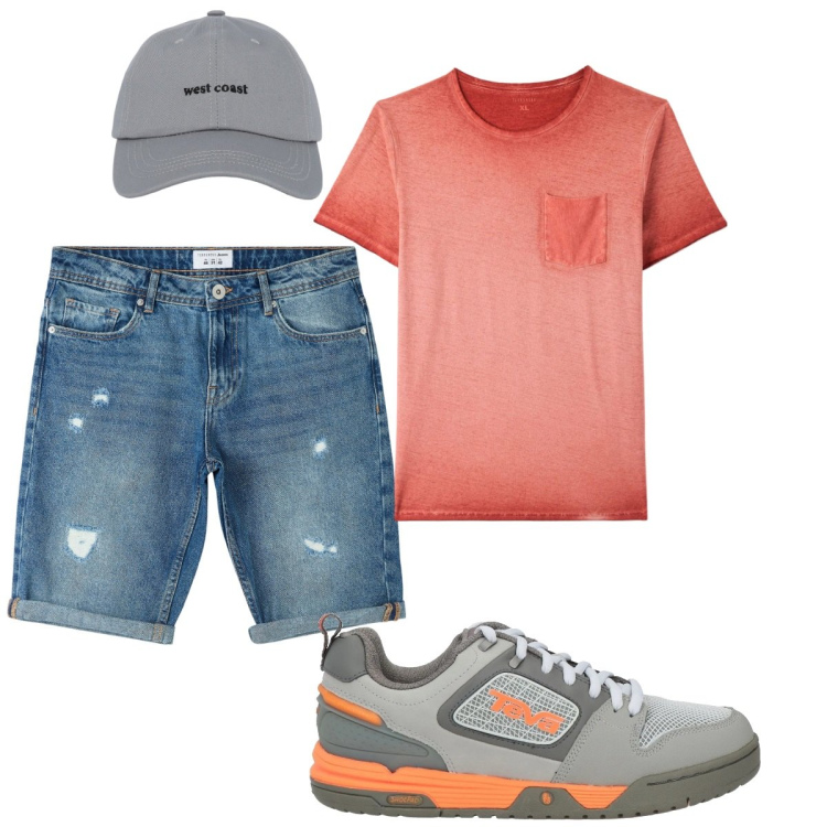 Outfit uomo - Total look #2115245. Stile Casual per Tutti i giorni. Abbinamento con sneakers, t-shirt, cappelli con visiera, bermuda.