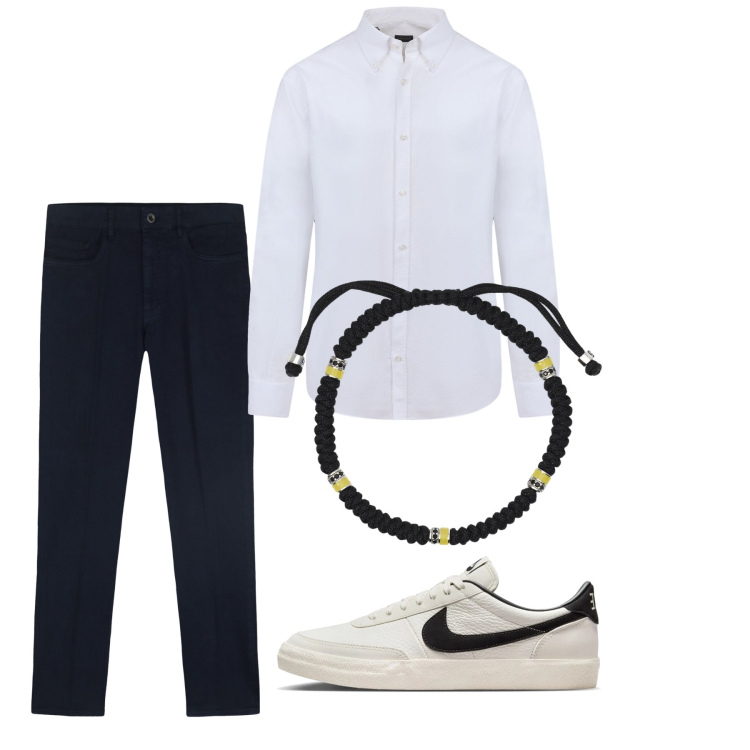 Outfit uomo - Total city. Stile Casual per Tutti i giorni. Abbinamento con braccialetti, camicie, sneakers, pantaloni.