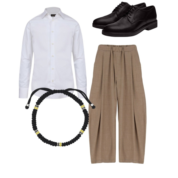 Outfit uomo - Total look. Stile Casual per Tutti i giorni. Abbinamento con braccialetti, pantaloni, scarpe stringate, camicie.