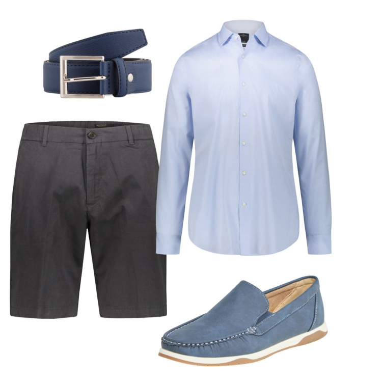 Outfit uomo - City. Stile Trendy per Tutti i giorni. Abbinamento con scarpe stringate, camicie, bermuda, cinture.
