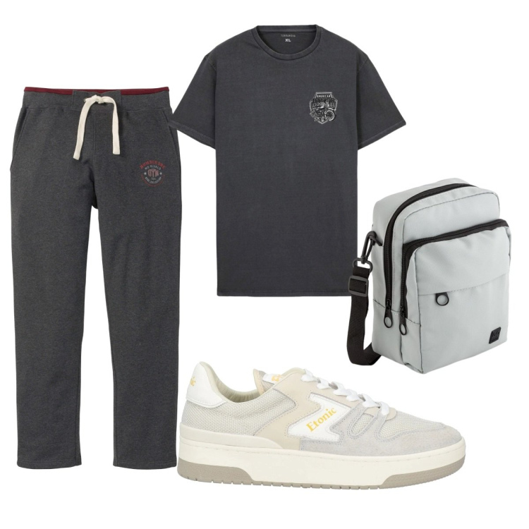 Outfit uomo - Sportivo. Stile Casual per Sport. Abbinamento con pantaloni, sneakers, t-shirt, borse sportive.