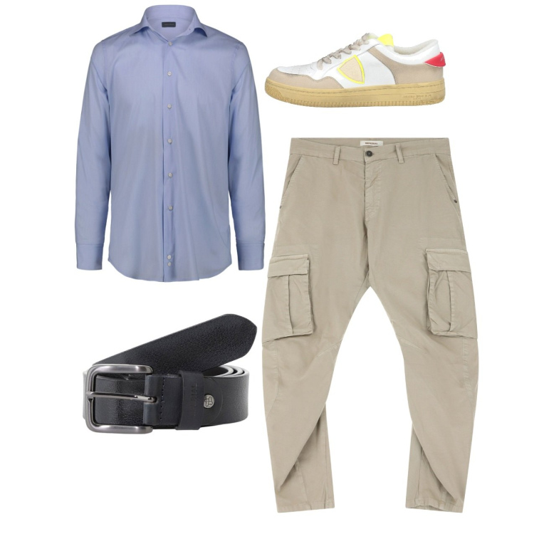 Outfit uomo - Total look. Stile Casual per Tutti i giorni. Abbinamento con sneakers, cinture, pantaloni cargo, camicie.
