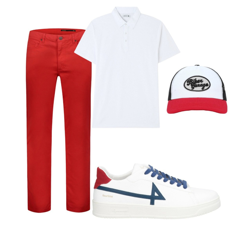 Outfit uomo - Total look #2115268. Stile Casual per Tutti i giorni. Abbinamento con sneakers, cappelli con visiera, polo, pantaloni.