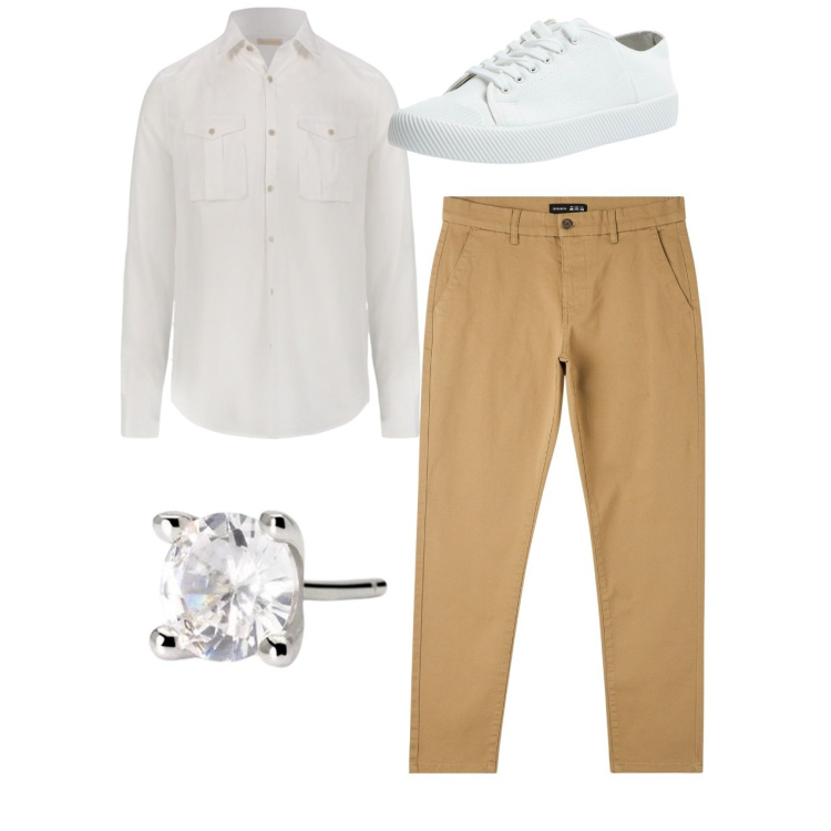 Outfit uomo - Total look. Stile Casual per Tutti i giorni. Abbinamento con pantaloni skinny, sneakers, orecchini, camicie.