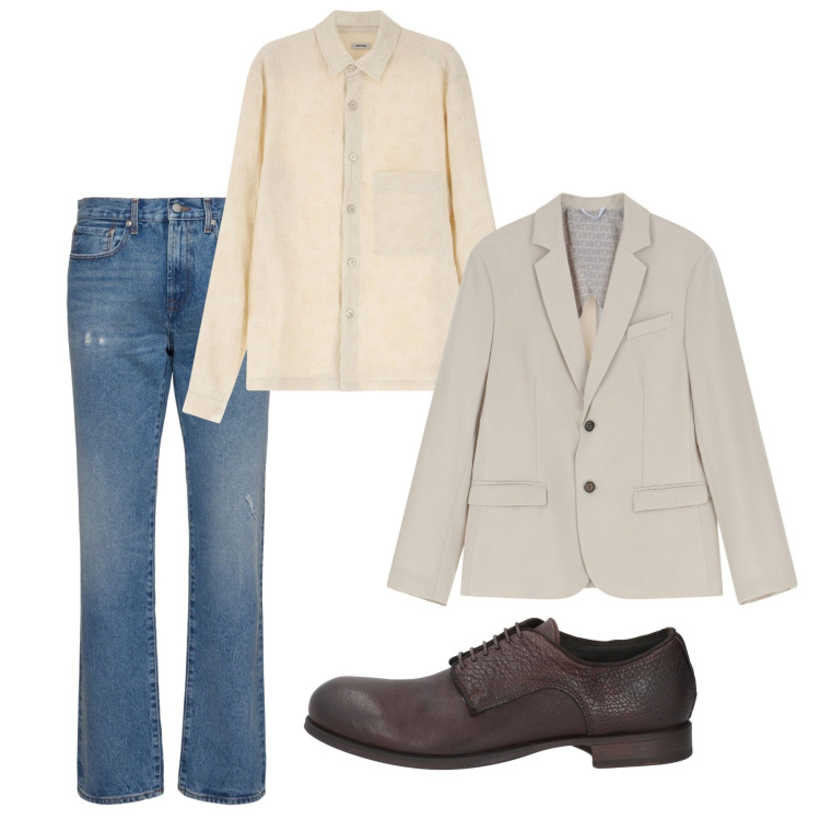 Outfit uomo - Total city. Stile Casual per Tutti i giorni. Abbinamento con scarpe stringate, giacche, camicie, jeans.