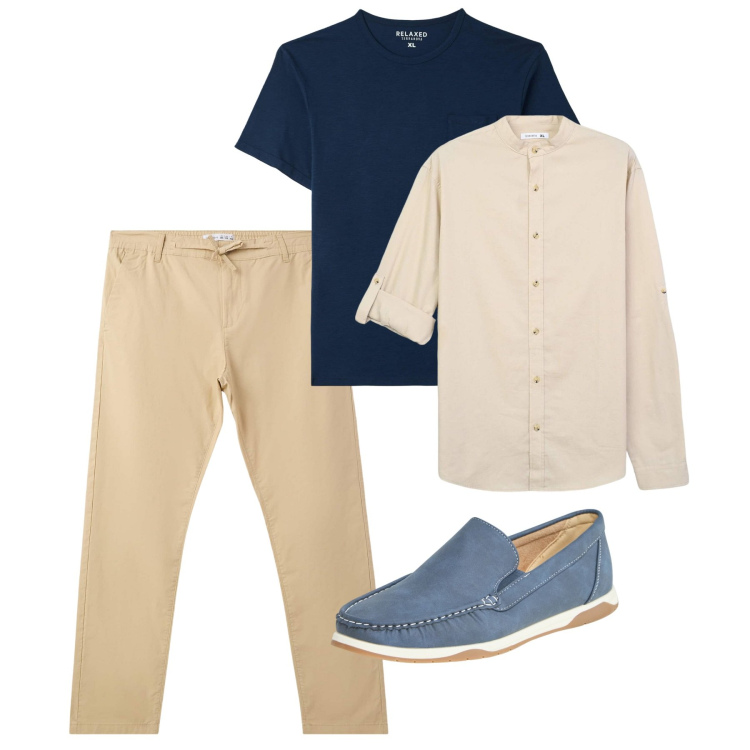 Outfit uomo - Total city. Stile Casual per Tutti i giorni. Abbinamento con pantaloni chino, t-shirt, scarpe stringate, camicie.