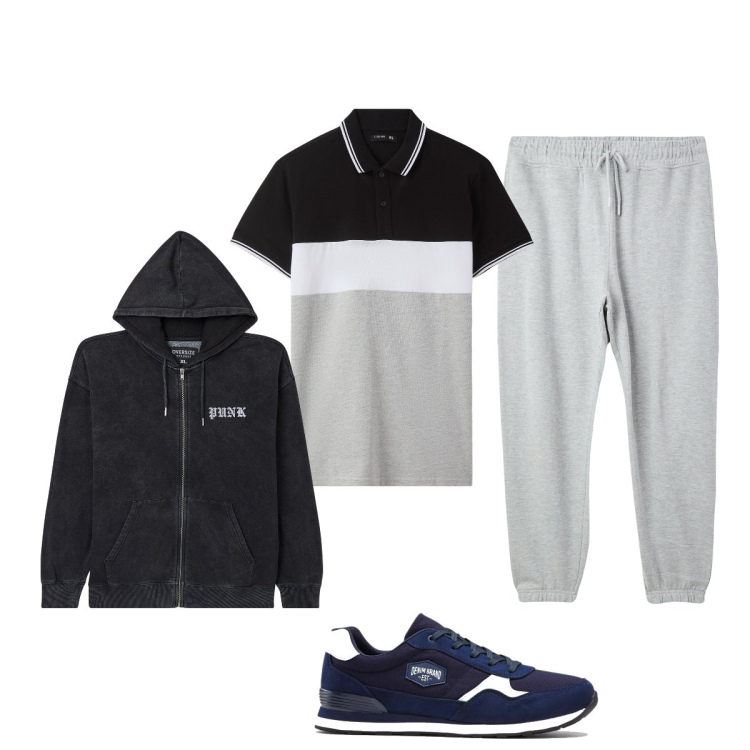 Outfit uomo - Sportivo. Stile Casual per Sport. Abbinamento con sneakers, polo, felpe con cappuccio, pantaloni.