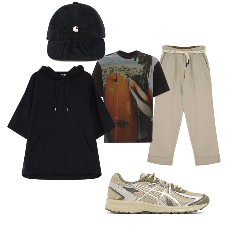 Outfit uomo - Total look #2115333. Stile Casual per Tutti i giorni. Abbinamento con pantaloni chino, felpe con cappuccio, t-shirt, cappelli, sneakers.