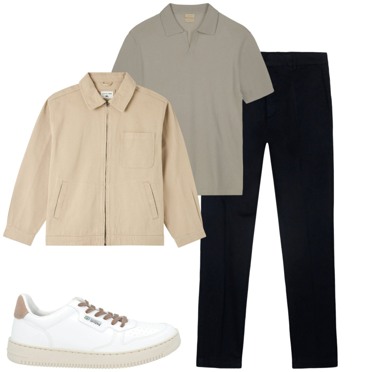 Outfit uomo - City. Stile Casual per Tutti i giorni. Abbinamento con sneakers, giacche, polo, pantaloni chino.