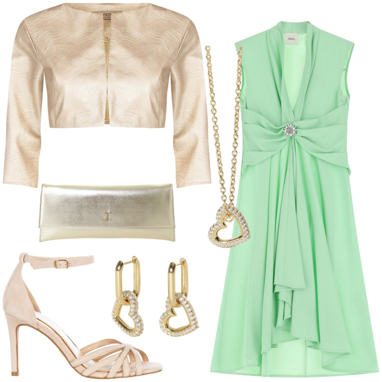 Outfit donna - Una collana per la cerimonia. Stile Chic per Cerimonia. Abbinamento con orecchini, collane, bolero, sandali col tacco, pochette, vestiti midi/longuette.