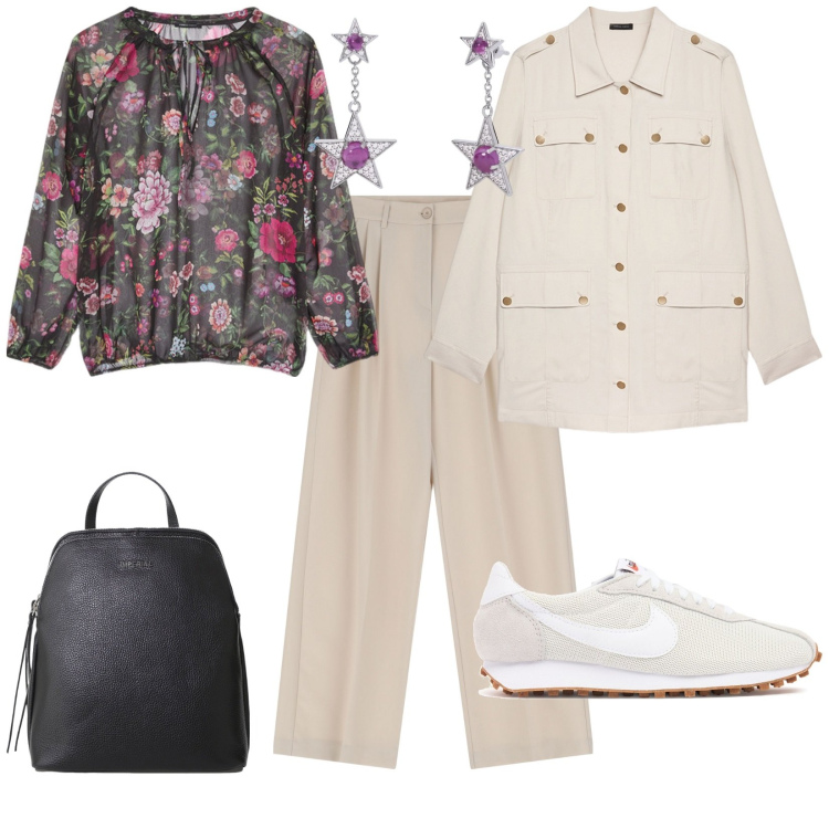 Outfit donna - Comoda tutti i giorni. per Tutti i giorni. Abbinamento con orecchini, pantaloni, zaini, bluse, blazer, sneakers.
