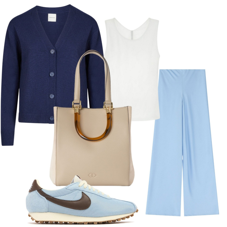 Outfit donna - La borsa strutturata. Stile Minimal per Tutti i giorni. Abbinamento con pantaloni, canottiere, cardigans, sneakers, shopping bag.