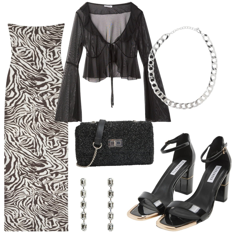 Outfit donna - Total look #2115445. Stile Sexy per Serata fuori. Abbinamento con vestiti lunghi, sabot, collane, bolero, borse a tracolla, orecchini.
