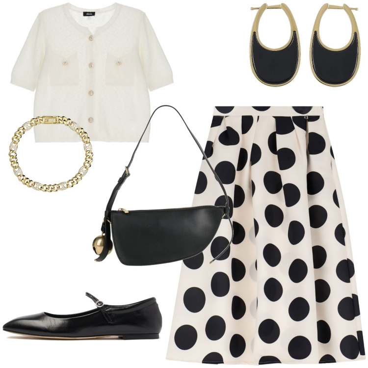 Outfit donna - Total look #2115450. Stile Bon Ton per Tutti i giorni. Abbinamento con borse a mano, braccialetti, cardigans, gonne longuette, orecchini, ballerine.