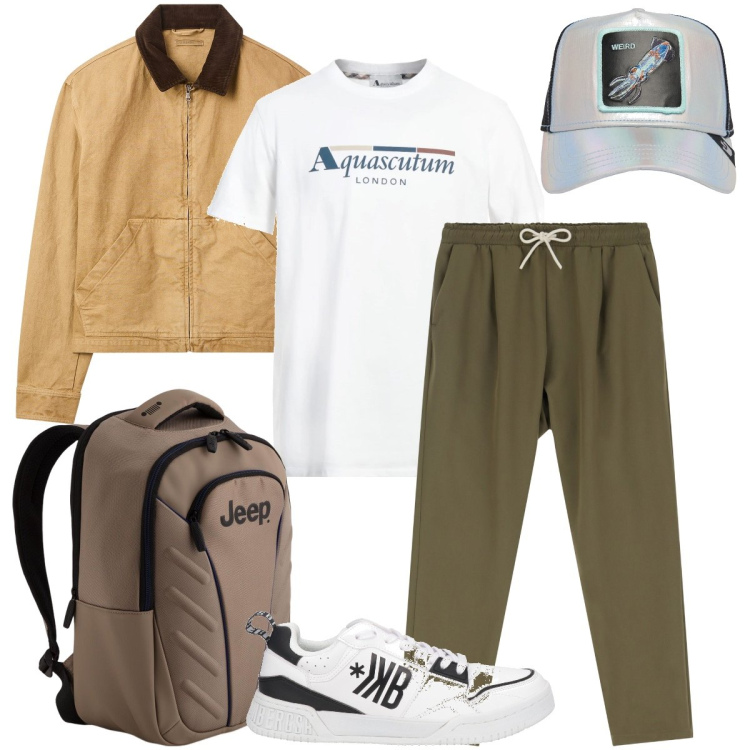 Outfit uomo - Il pantalone con coulisse. Stile Urban per Tutti i giorni. Abbinamento con sneakers, t-shirt, cappotti, pantaloni, cappelli, borse sportive.