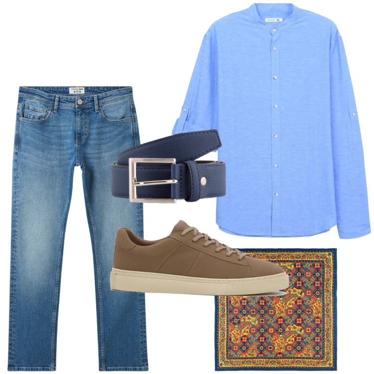 Outfit uomo - Dettagli metallici. Stile Trendy per Tutti i giorni. Abbinamento con sneakers, jeans, camicie, cinture, sciarpe e foulard.