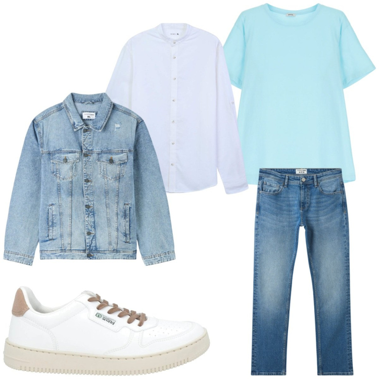 Outfit uomo - Total look #2115527. Stile Trendy per Tutti i giorni. Abbinamento con sneakers, giacche, jeans, camicie, t-shirt.