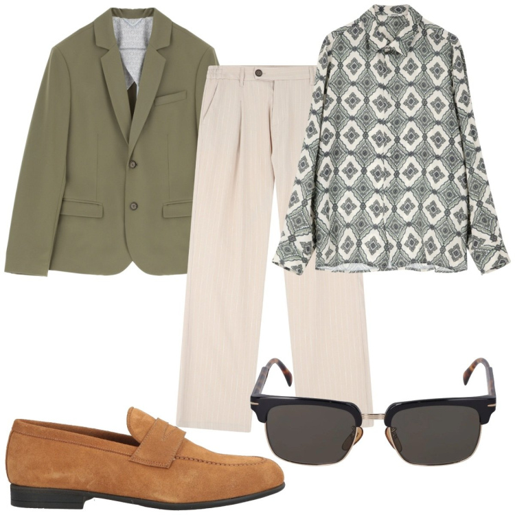 Outfit uomo - Total look #2115538. Stile Trendy per Tutti i giorni. Abbinamento con scarpe stringate, pantaloni, camicie, giacche, occhiali da sole.