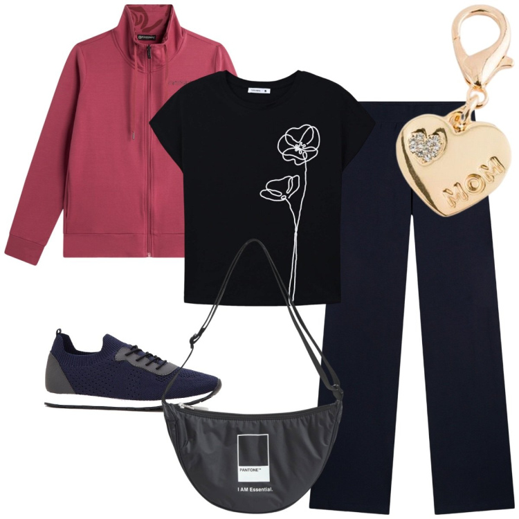 Outfit donna - Total look #2115543. Stile Sporty chic per Sport. Abbinamento con sneakers, marsupi, t-shirt, felpe, pantaloni, portachiavi.
