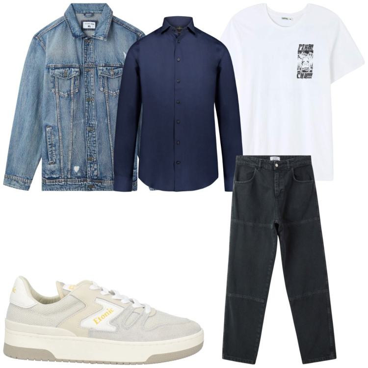 Outfit uomo - Total look #2115545. Stile Trendy per Tutti i giorni. Abbinamento con sneakers, t-shirt, giacche, pantaloni, camicie.