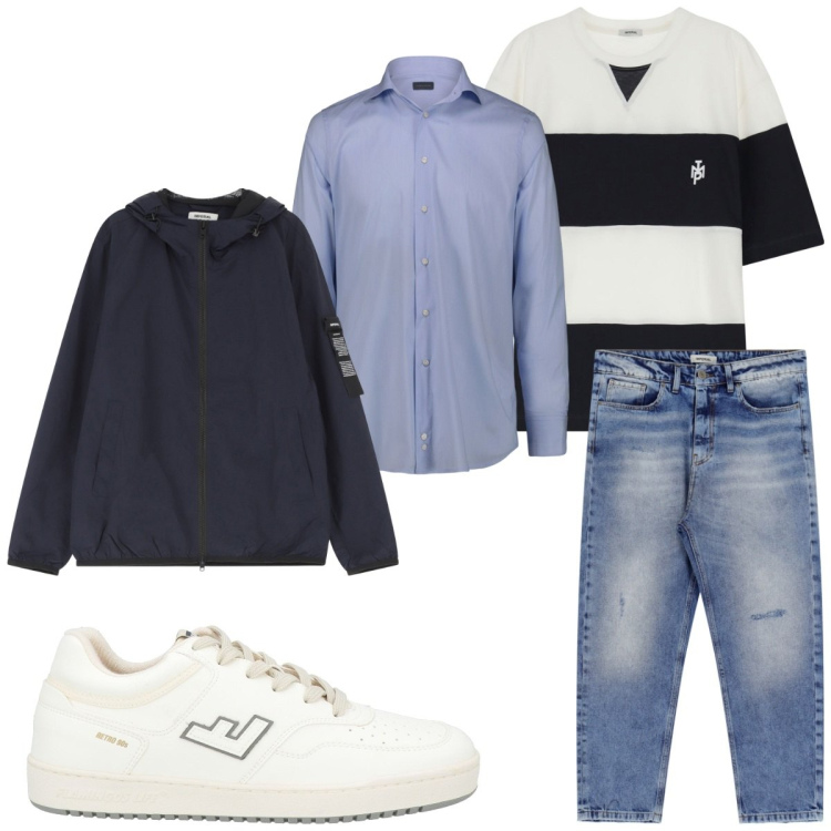 Outfit uomo - Total look #2115547. Stile Trendy per Tutti i giorni. Abbinamento con sneakers, giacche, t-shirt, jeans, camicie.