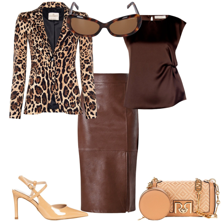 Outfit donna - Serata evento glamour. Stile Glamour per Serata fuori. Abbinamento con top, gonne longuette, blazer, décolleté, borse a tracolla, occhiali da sole.