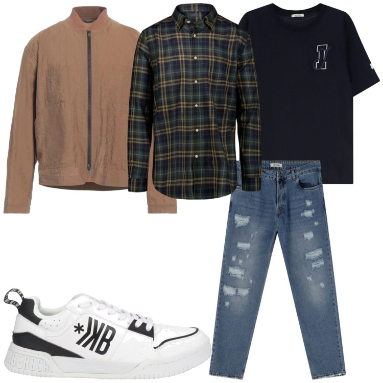 Outfit uomo - Total look #2115576. Stile Trendy per Tutti i giorni. Abbinamento con giacche, sneakers, t-shirt, jeans, camicie.