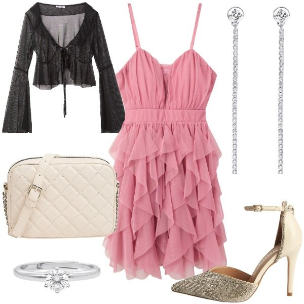 Outfit donna - Terranova per Occasioni speciali. Stile Glamour per Cerimonia. Abbinamento con décolleté, bolero, vestiti corti, borse a tracolla, orecchini, anelli.