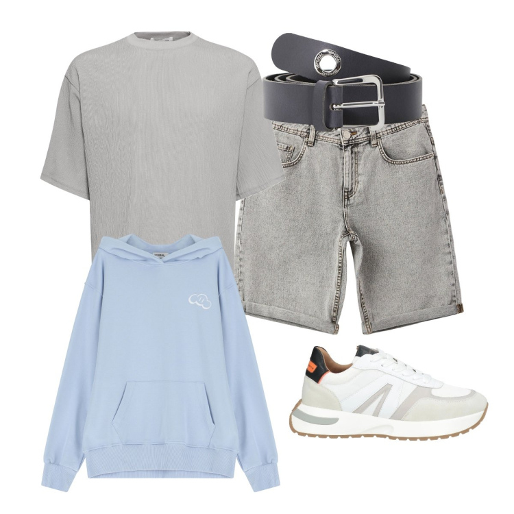 Outfit uomo - Total look #2115593. Stile Casual per Tutti i giorni. Abbinamento con sneakers, bermuda, felpe con cappuccio, cinture, t-shirt.
