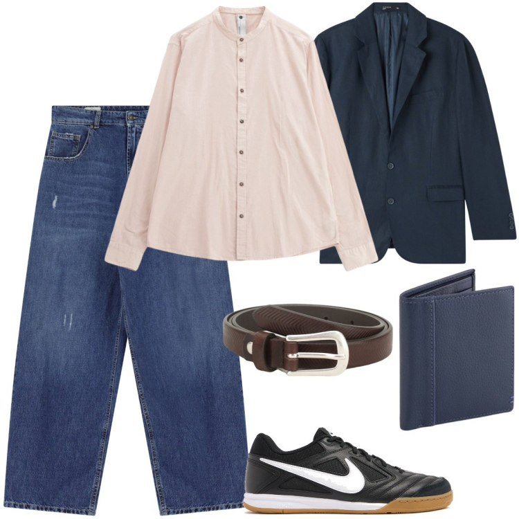 Outfit uomo - Ufficio. Stile Business/Elegante per Ufficio. Abbinamento con giacche, cinture, jeans, camicie, sneakers, portafogli.