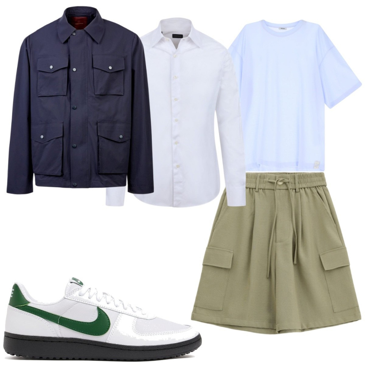Outfit uomo - Total look #2115634. Stile Casual per Tutti i giorni. Abbinamento con t-shirt, bermuda, giacche, sneakers, camicie.