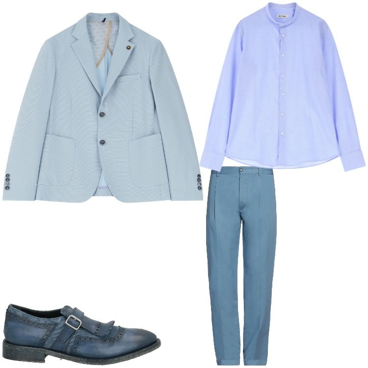 Outfit uomo - mi sento blu. Stile Business/Elegante per Serata speciale. Abbinamento con scarpe stringate, pantaloni chino, camicie, giacche.