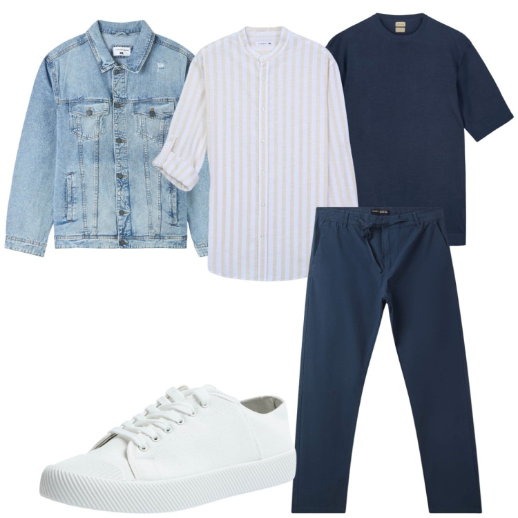 Outfit uomo - Total look #2115651. Stile Trendy per Tutti i giorni. Abbinamento con giacche, camicie, pantaloni chino, sneakers, t-shirt.