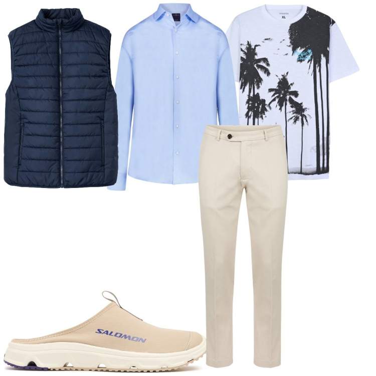 Outfit uomo - Total look #2115660. Stile Trendy per Tutti i giorni. Abbinamento con gilet, t-shirt, camicie, pantaloni, sneakers.
