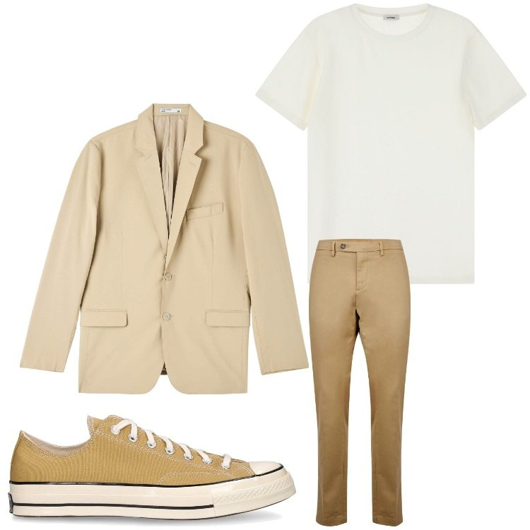 Outfit uomo - Le converse. Stile Casual per Serata speciale. Abbinamento con giacche, t-shirt, sneakers, pantaloni chino.